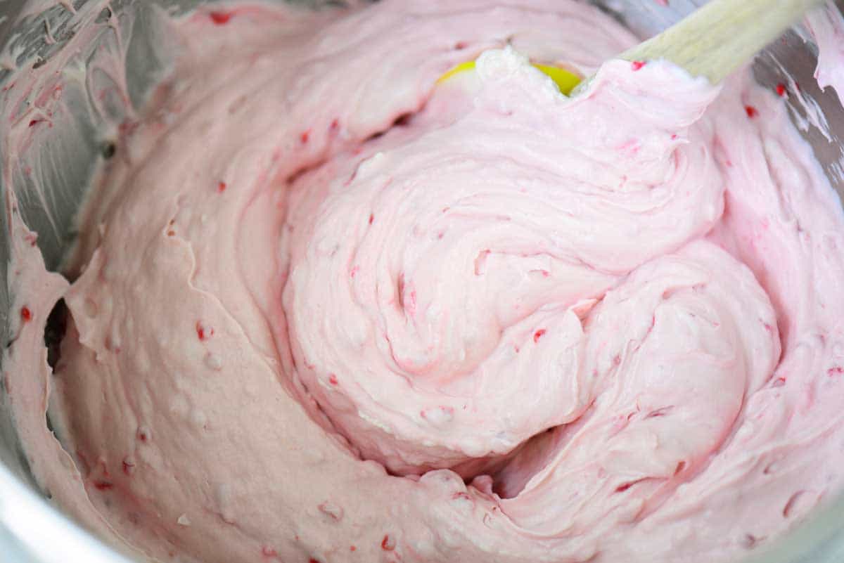 Mixing No Bake Raspberry Cheesecake Ingredients