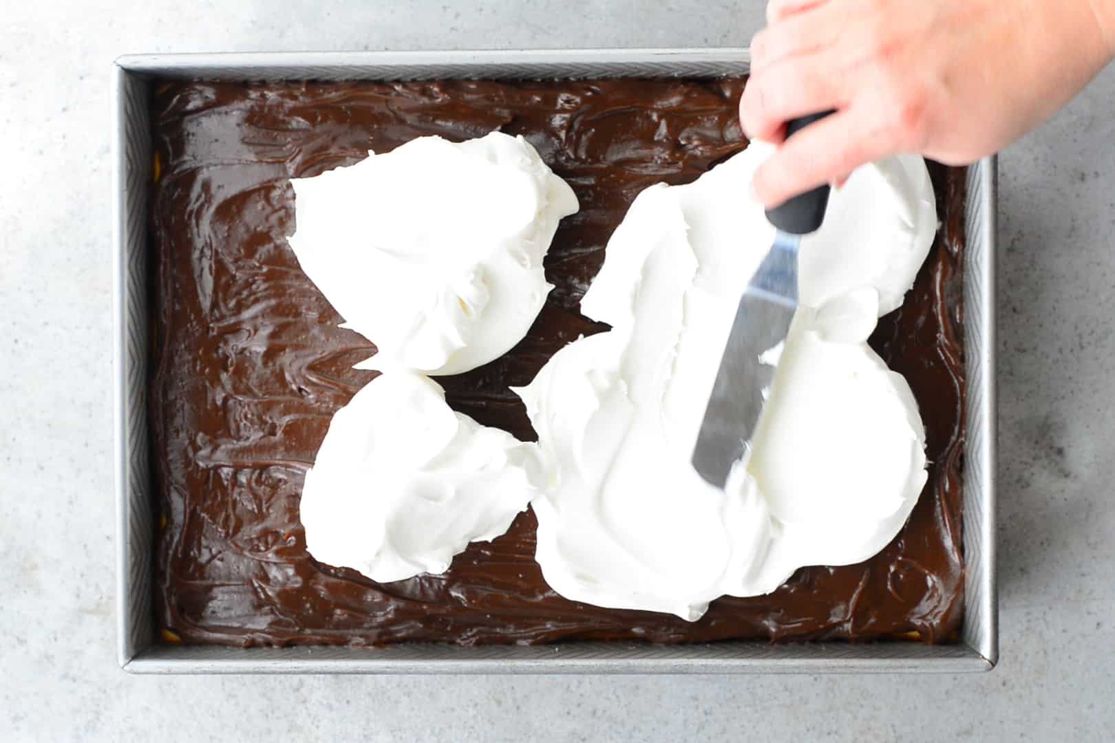 spread cool whip over chocolate pudding