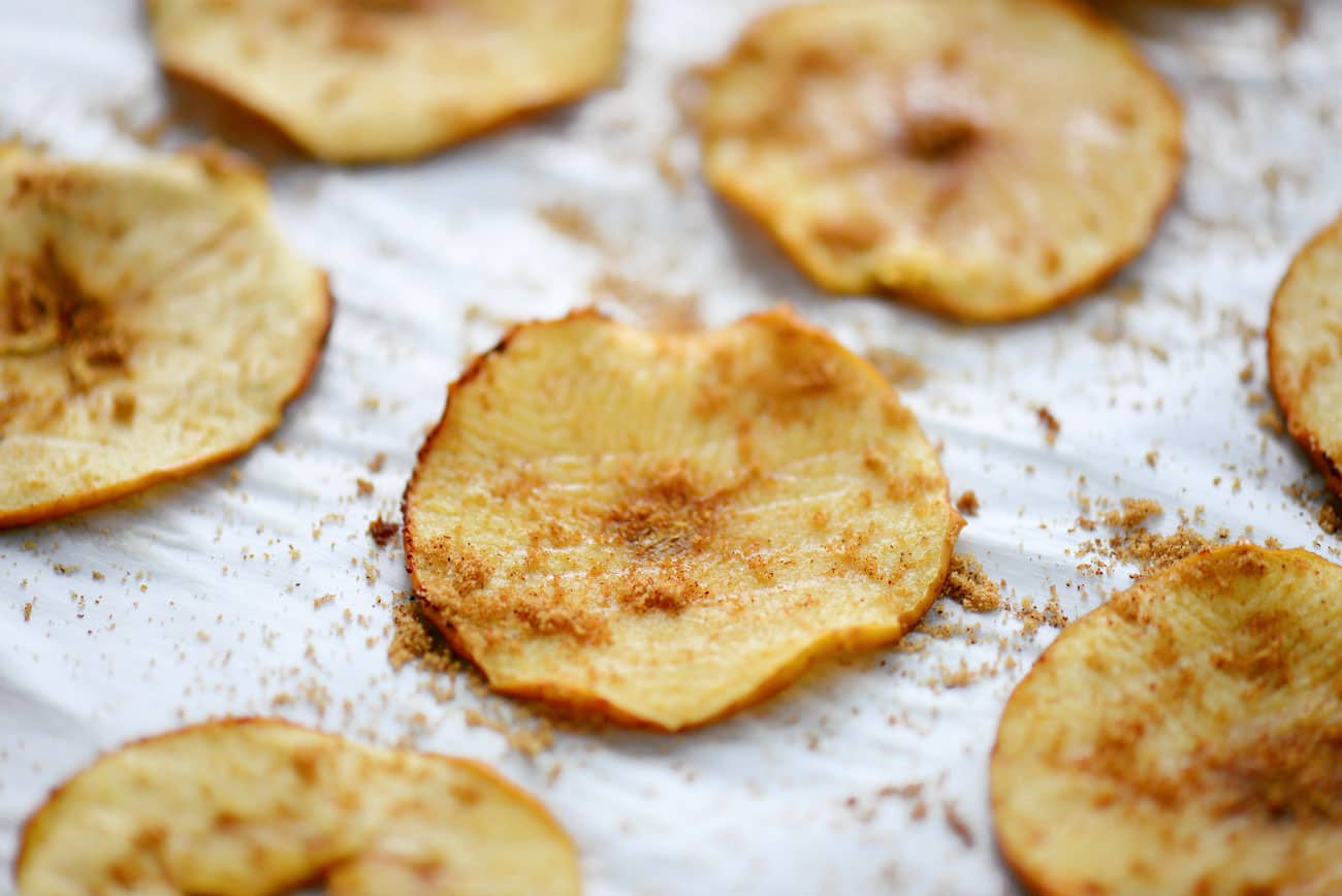 Baked Apple Chips on parchment