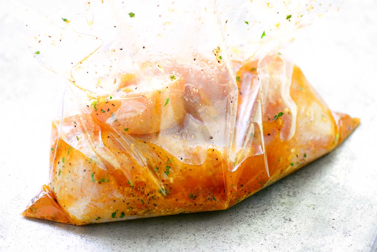 chicken and garlic and herb marinade in bag