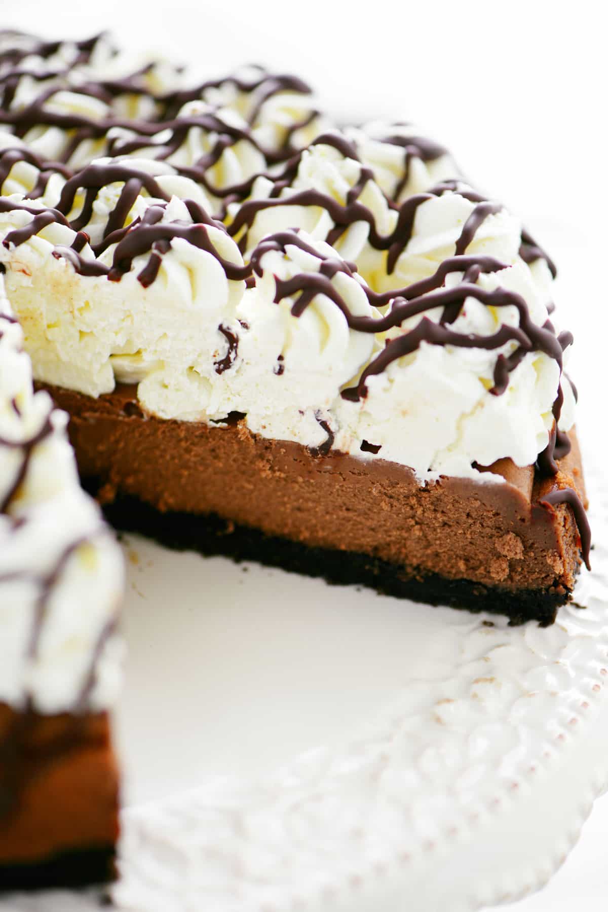 Sliced Triple Chocolate Mousse Cheesecake