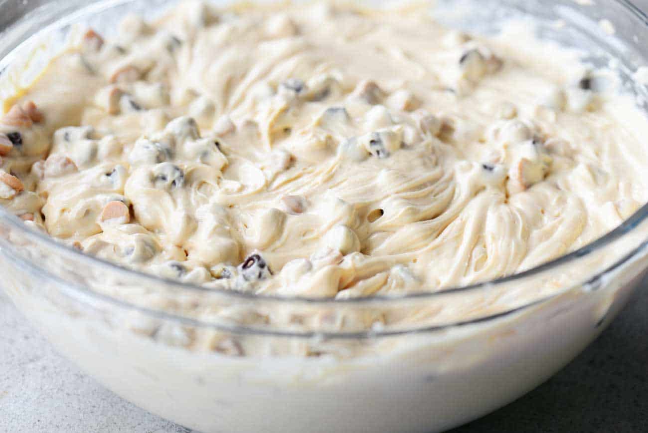 bowl of batter for mini peanut butter cheesecakes