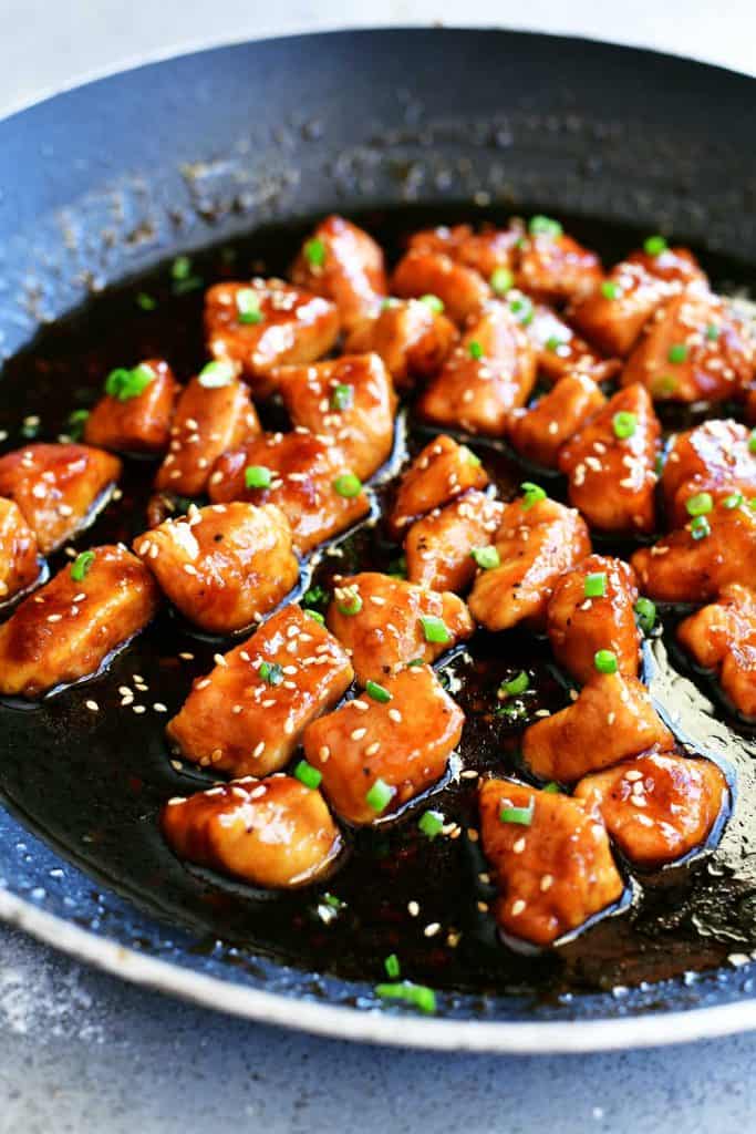 honey garlic chicken in a saucepan