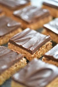 cut peanut butter bars lined up