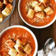 Pizza Soup with Homemade Croutons