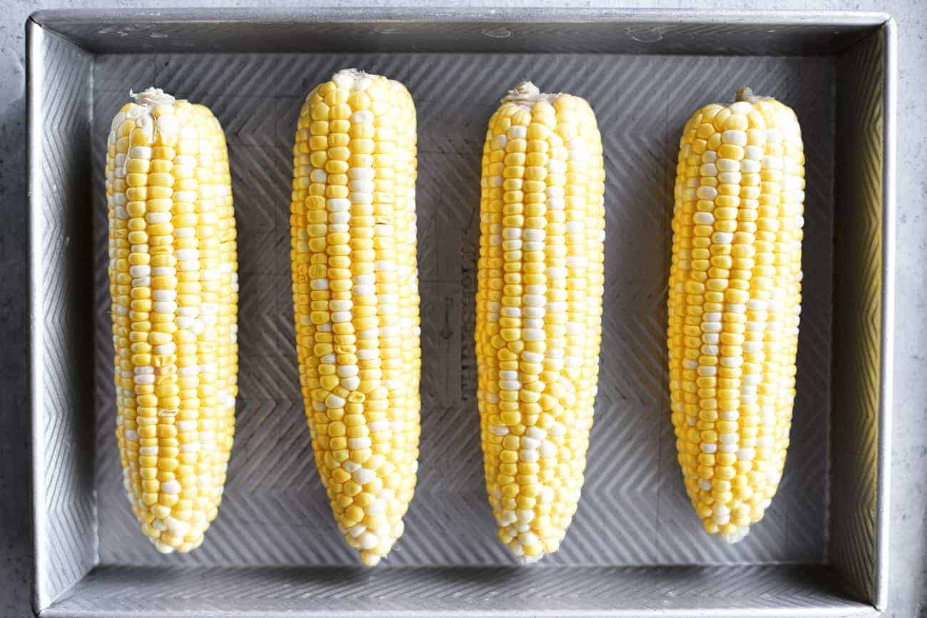 oven roasted corn on the cob peeled in pan