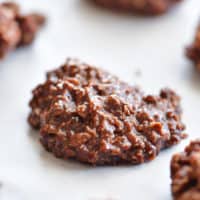 chocolate no bake cookies on parchment paper