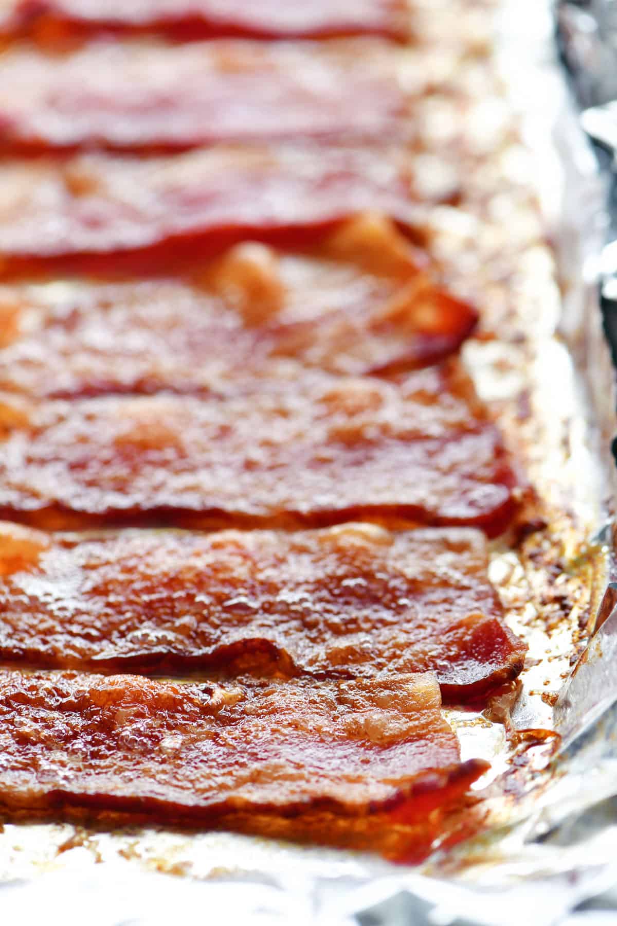 oven fried bacon in a pan