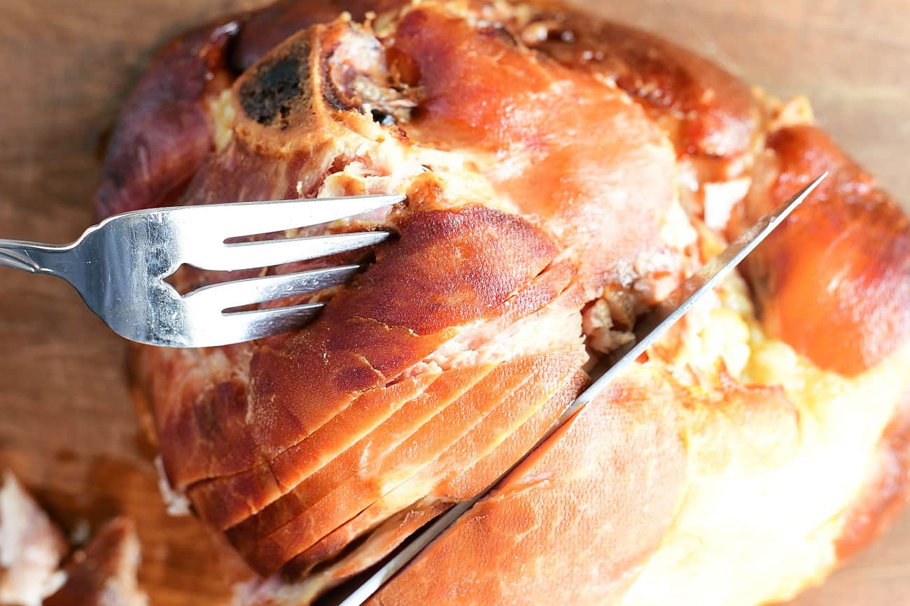 carving the slow cooker ham