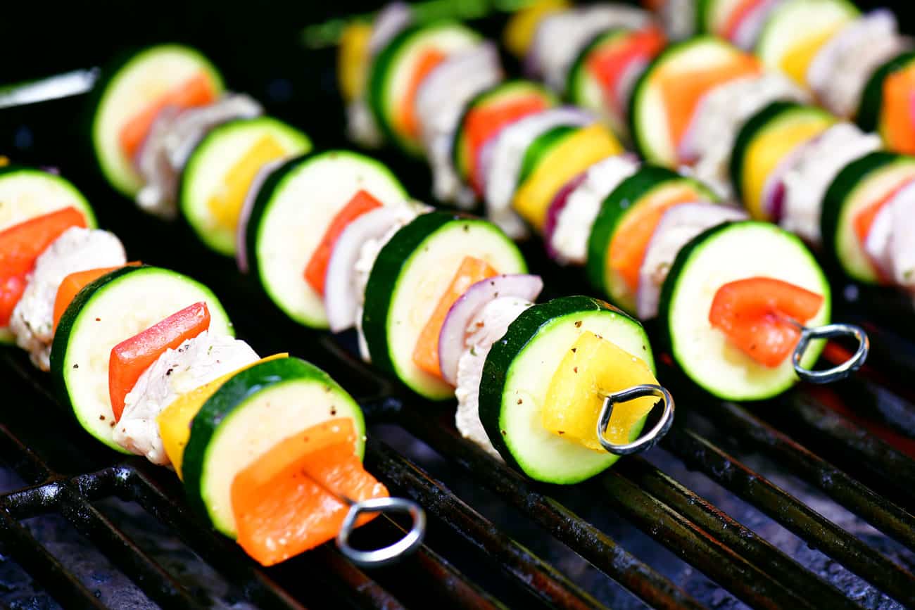 chicken kabobs on the grill