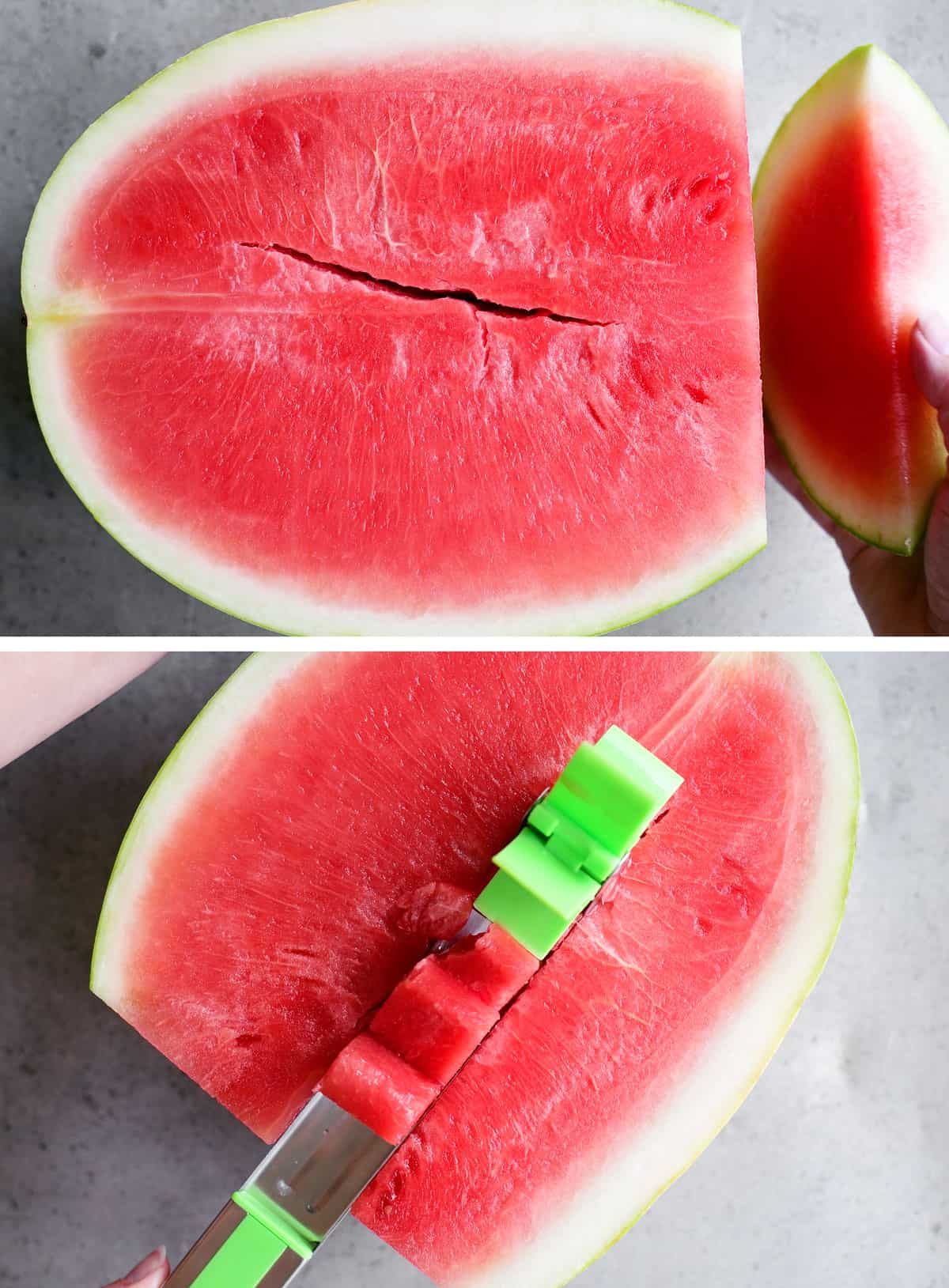 cutting a watermelon with a wheel slicers