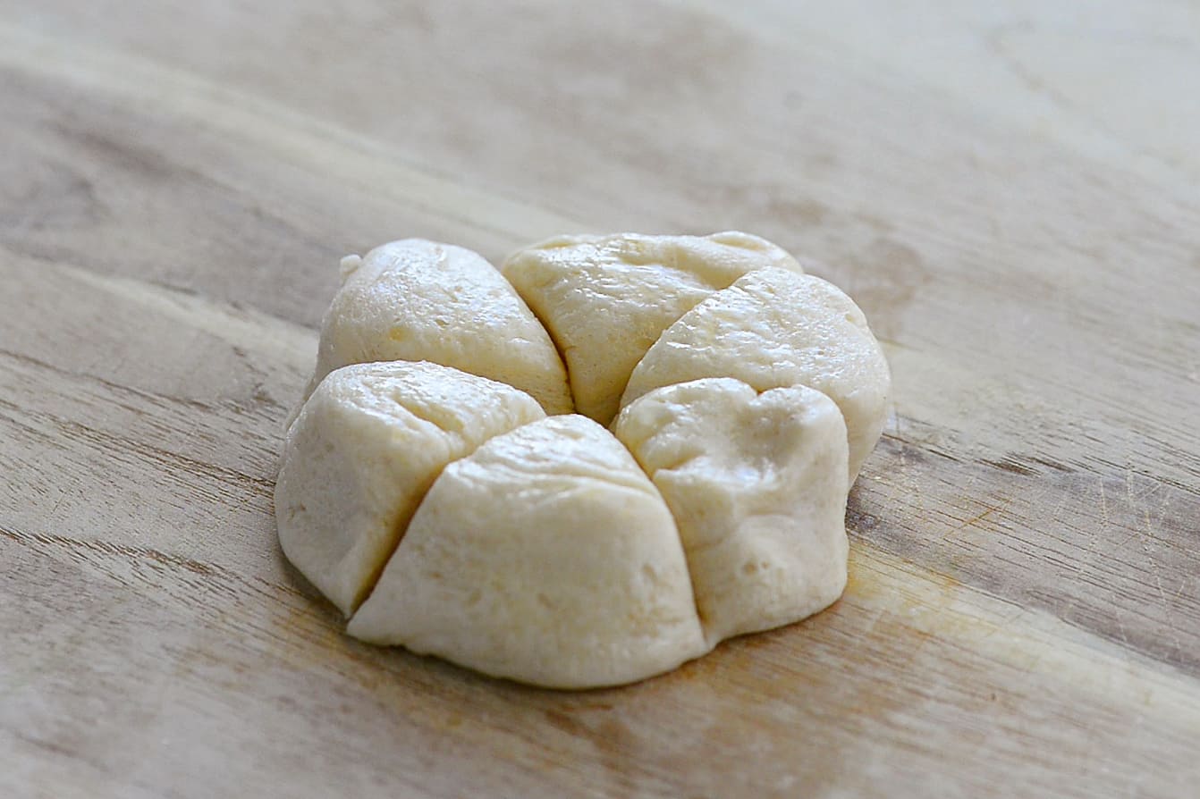 dough cut into six pieces