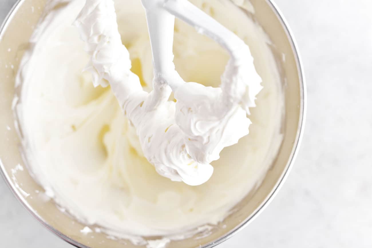 whipped butter and shortening in mixing bowl