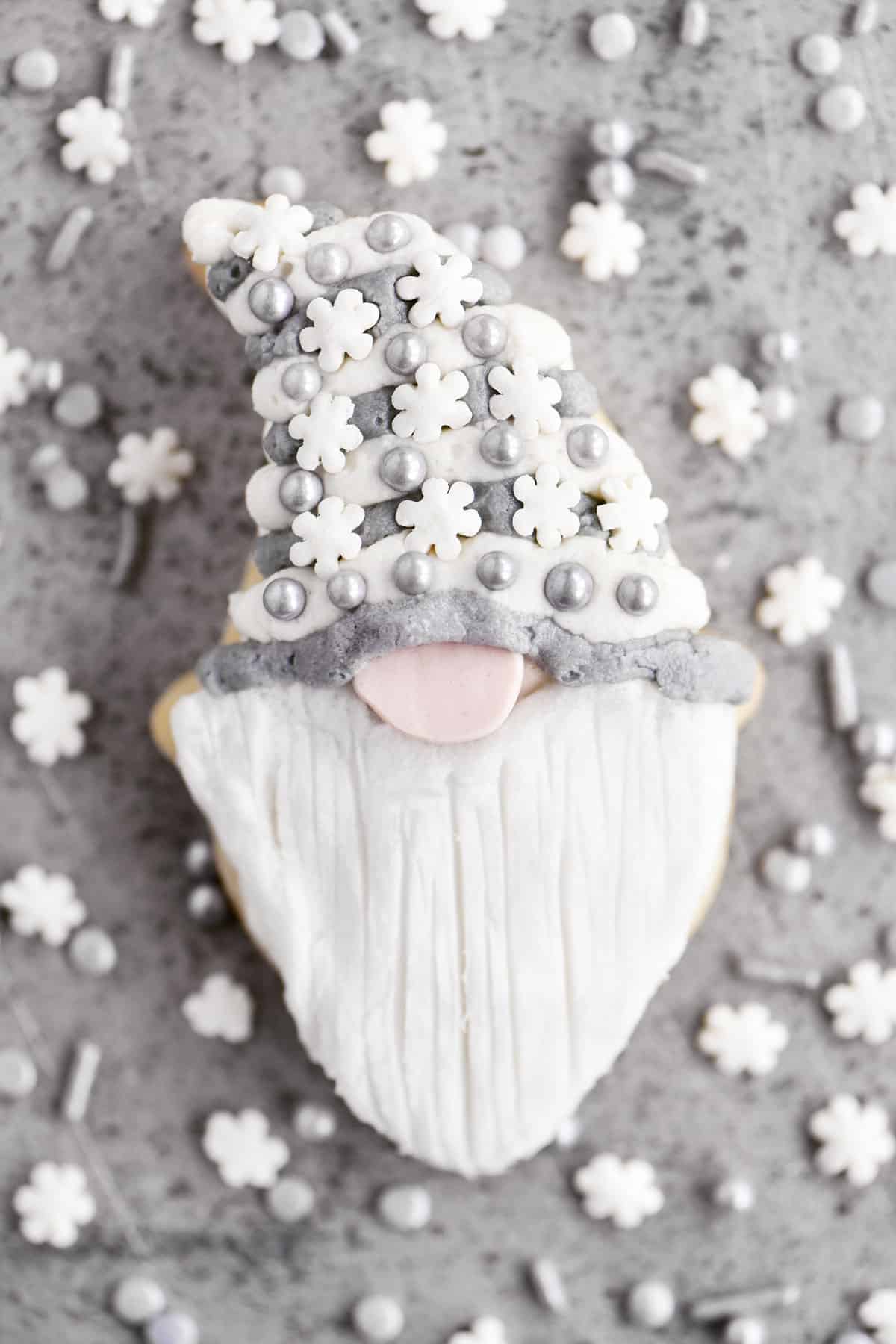 gnome sugar cookie with cotton candy beard