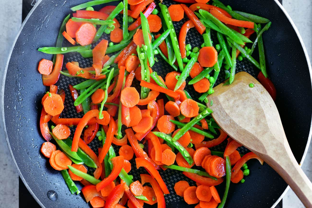 stir fried vegetables in skillet