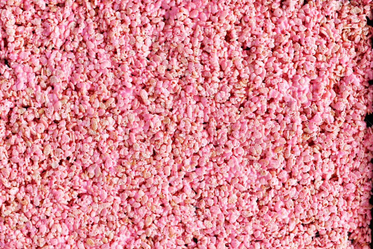 pink rice kripsies treats in a pan
