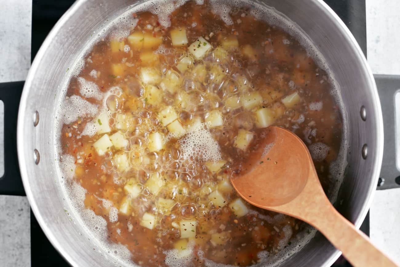 boiling potatoes in a large pot