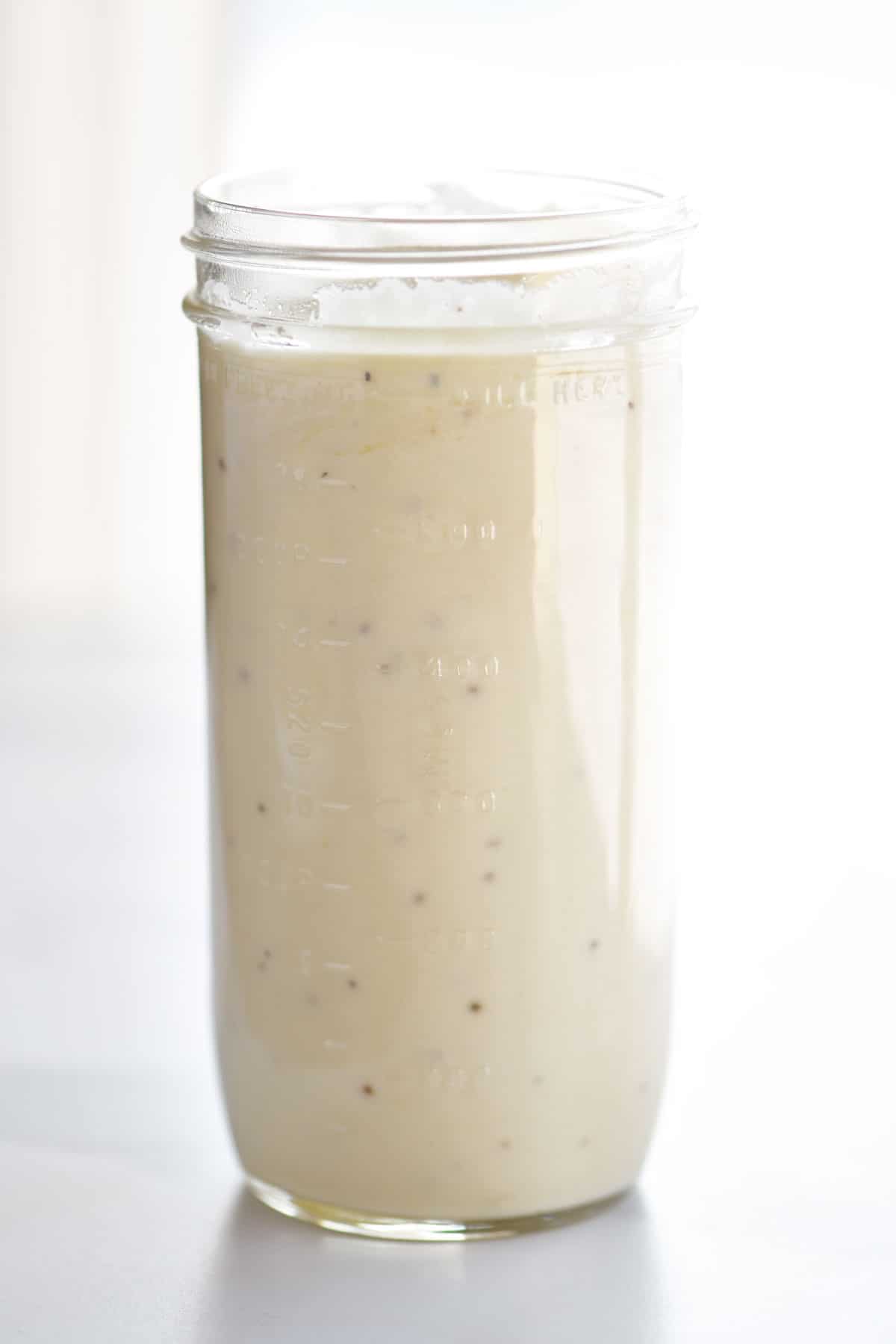 jar of alfredo sauce from the side