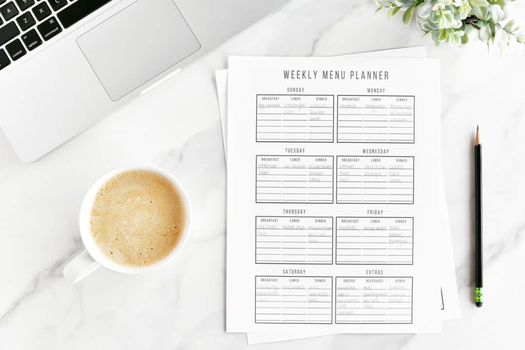 filling out the weekly menu planner