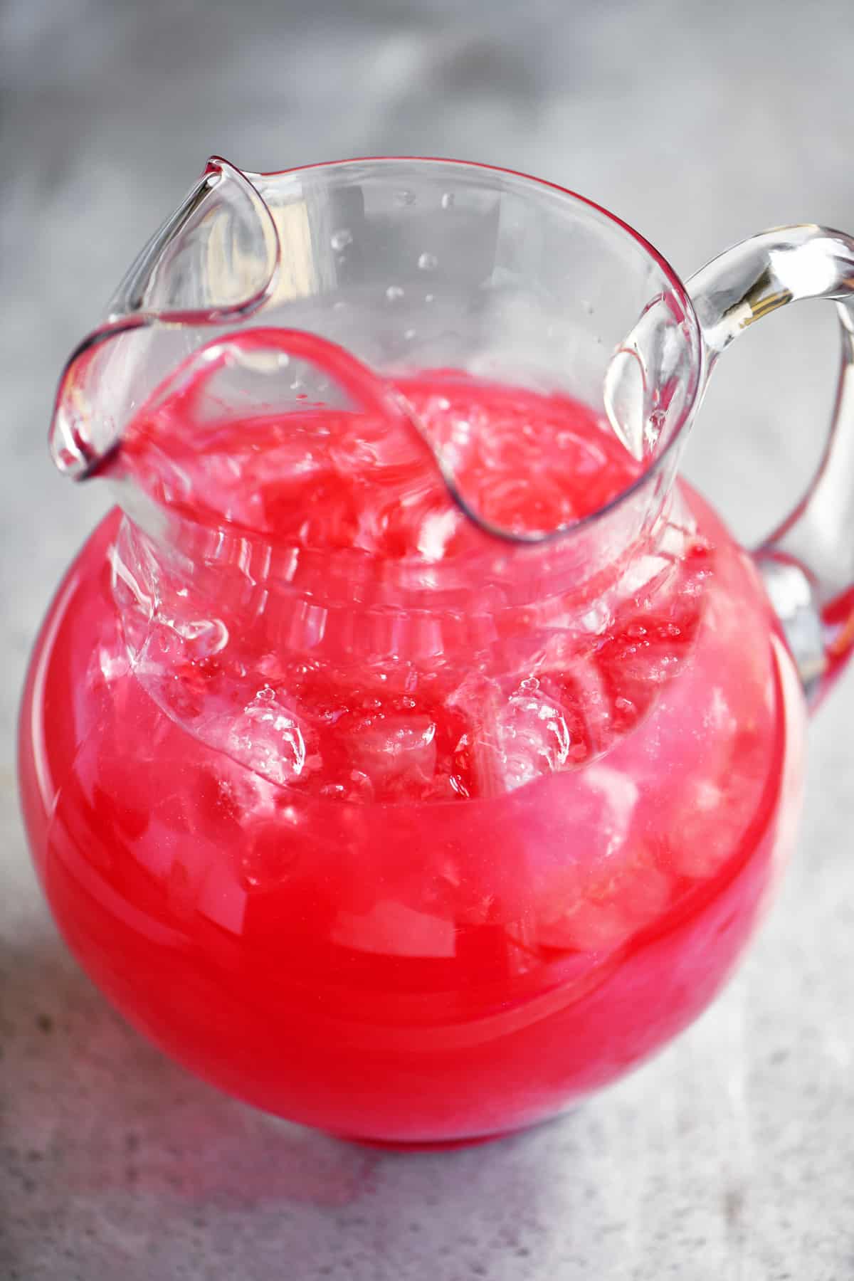 passion tea lemonade in a glass pitcher