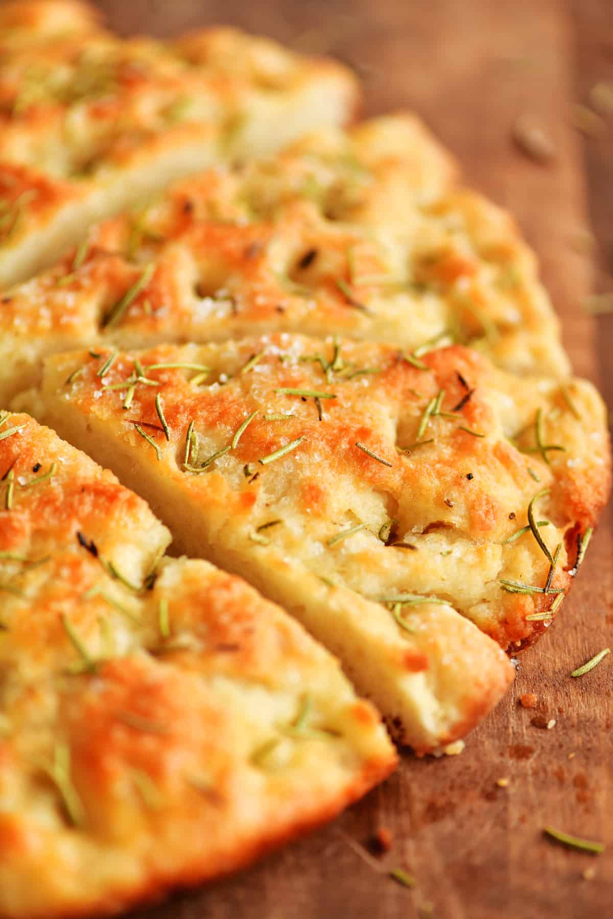 sliced loaf of rosemary focaccia bread