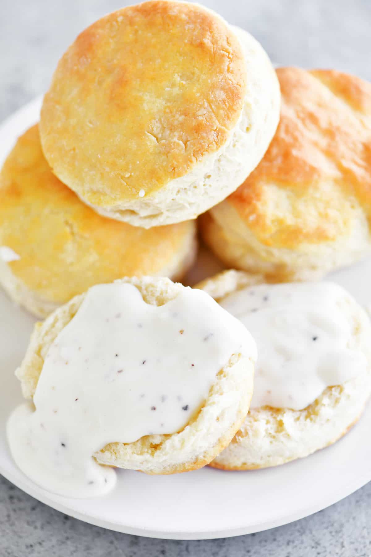 biscuits with gravy on a plate