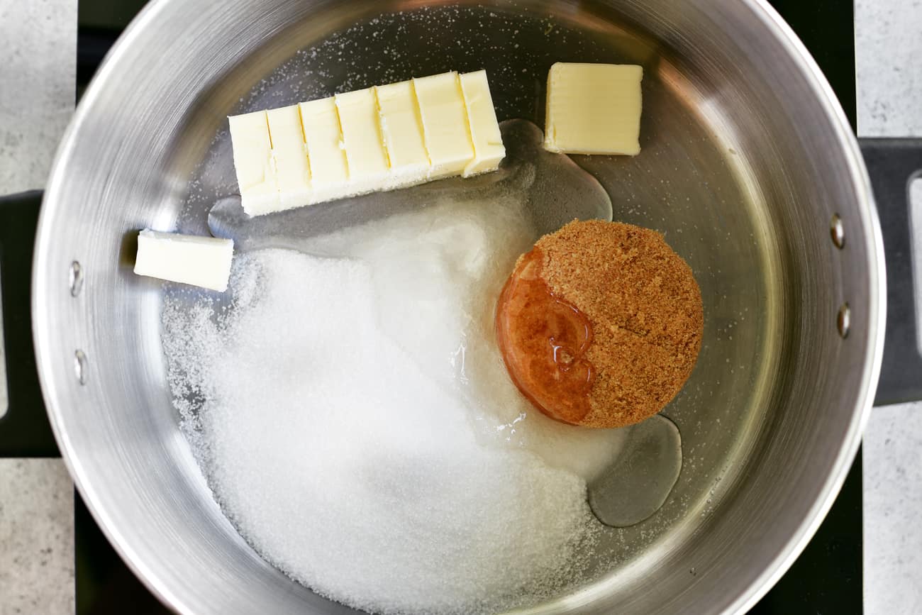 sugars and butter in pot