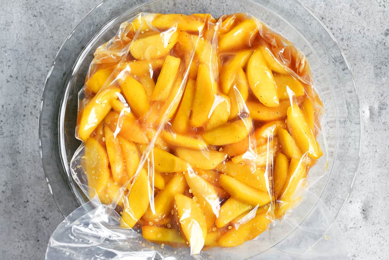 peaches in baggie in pie plate