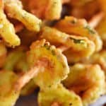 close up of fried pickles