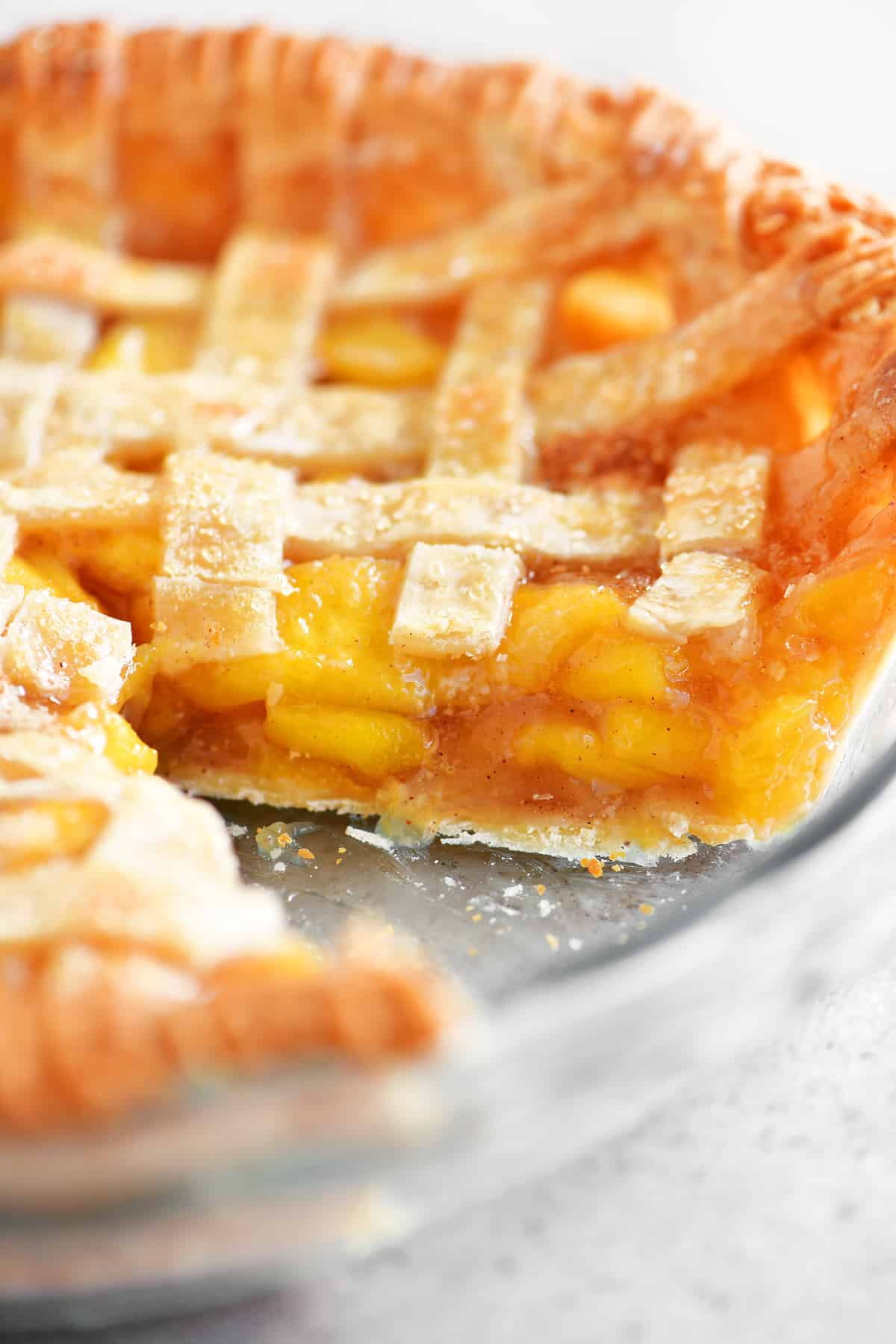 view of inside of peach pie