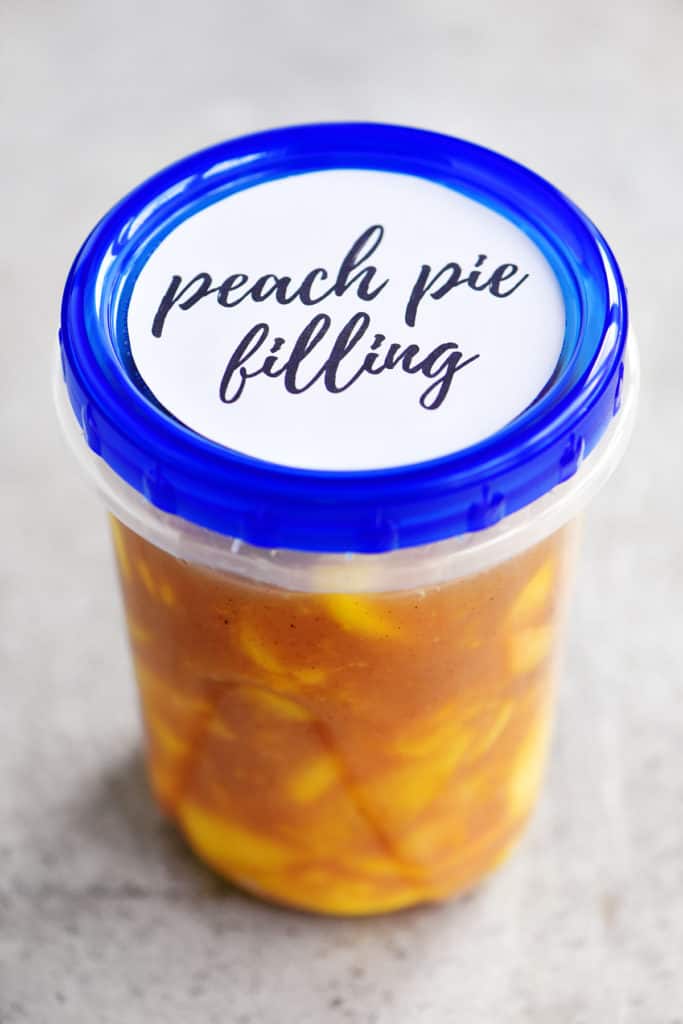 peach pie filling in container with label