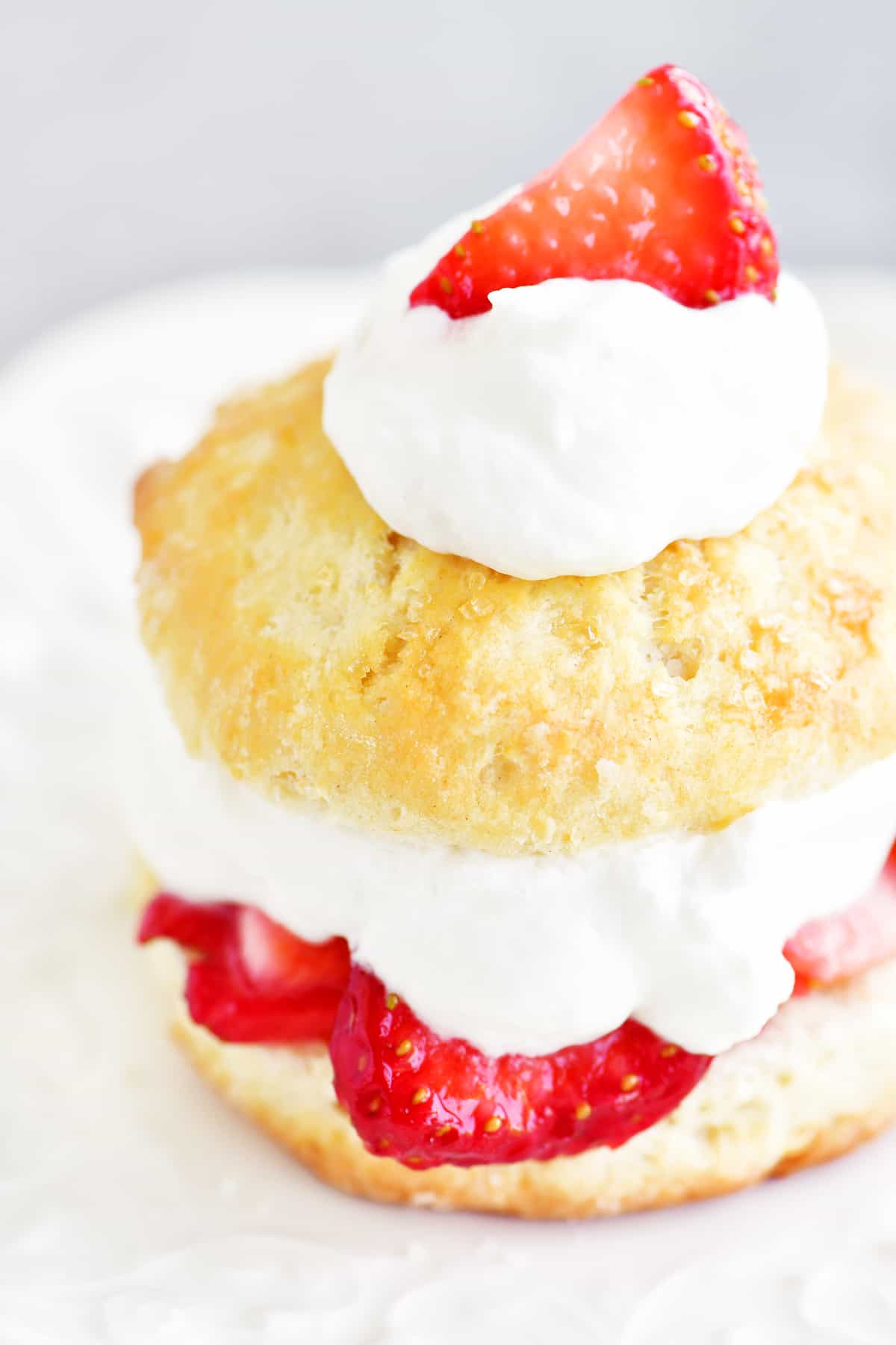 strawberry bisquick shortcake on a plate