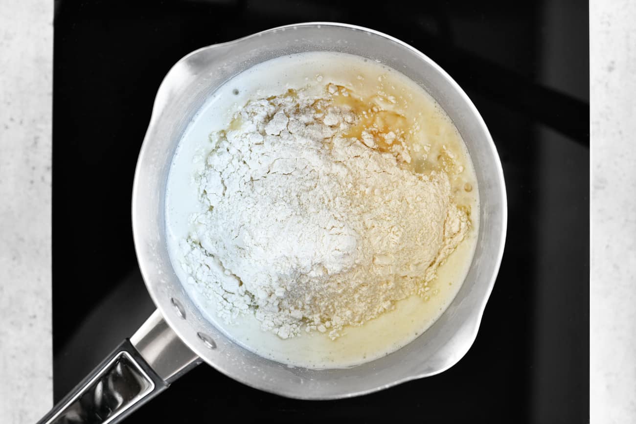 cream puff ingredients in a saucepan