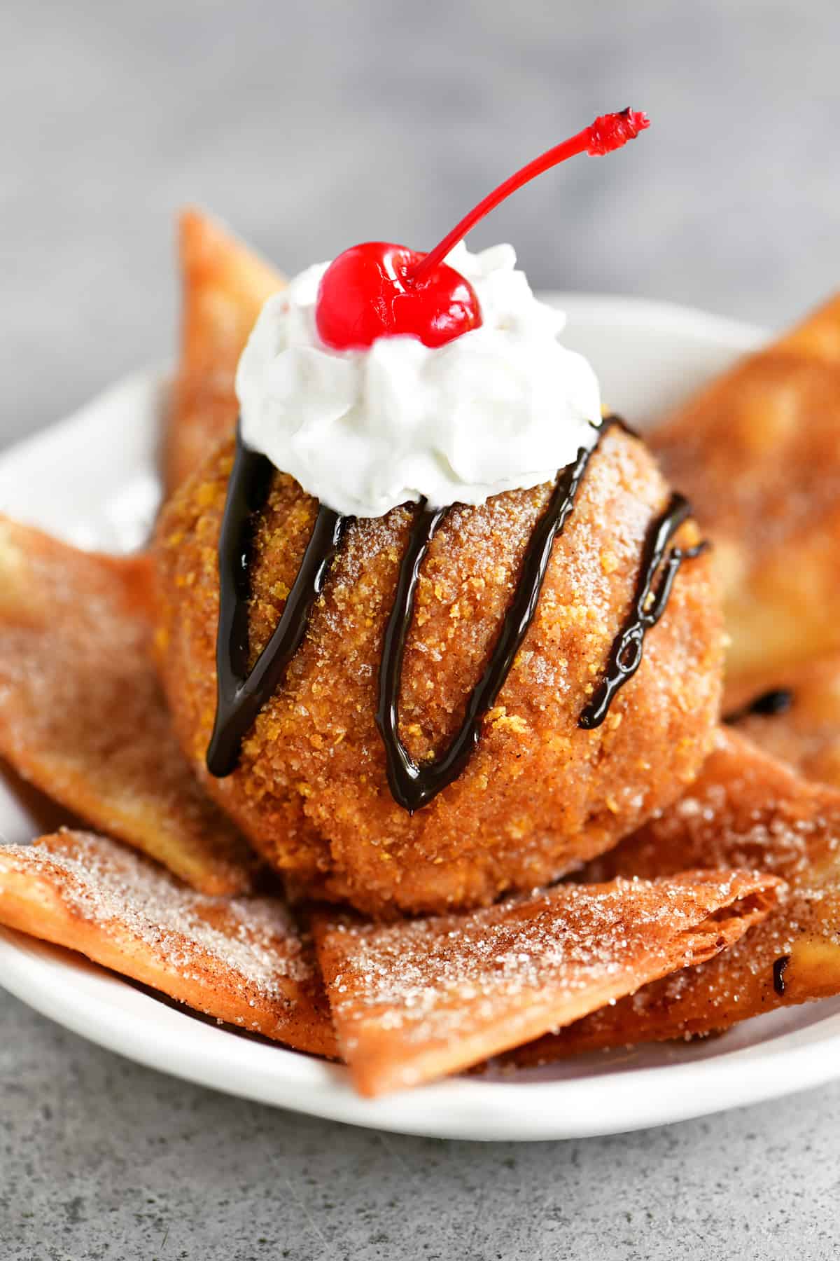 delicious fried ice cream dessert with a cherry on top