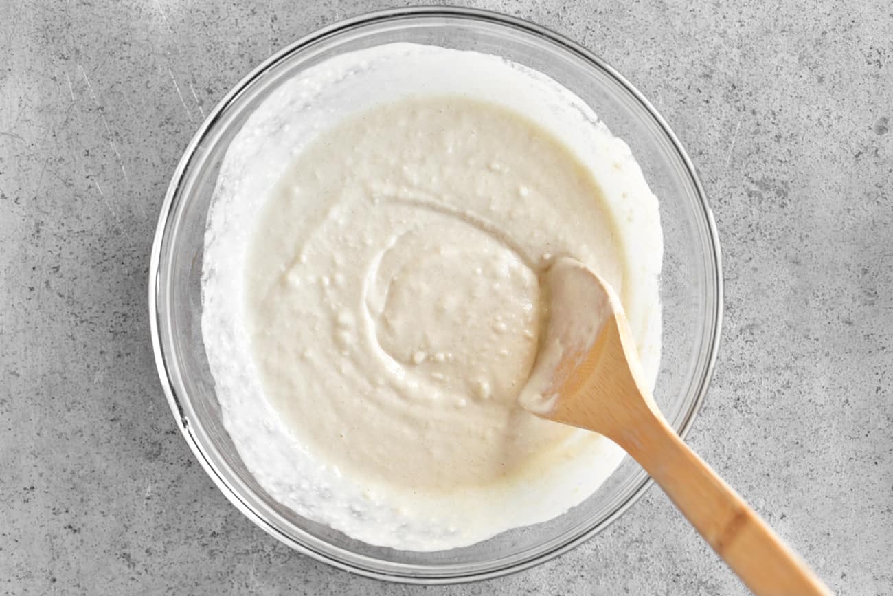 stirring batter with a spoon
