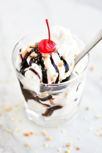 a delicious hot fudge sundae with a cherry on top