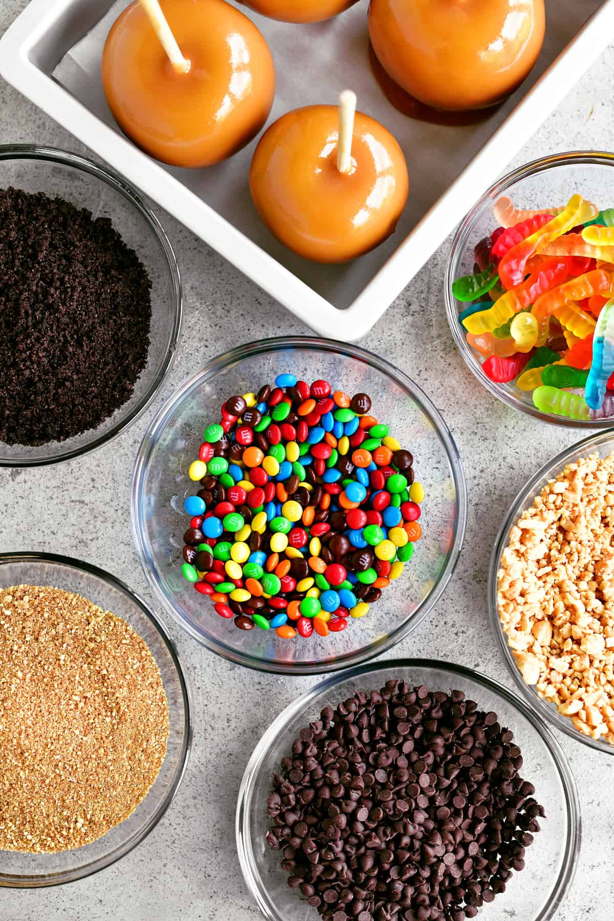 Candy toppings in bowls.