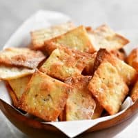 two-ingredient dough crackers in a bowl and ready to enjoy