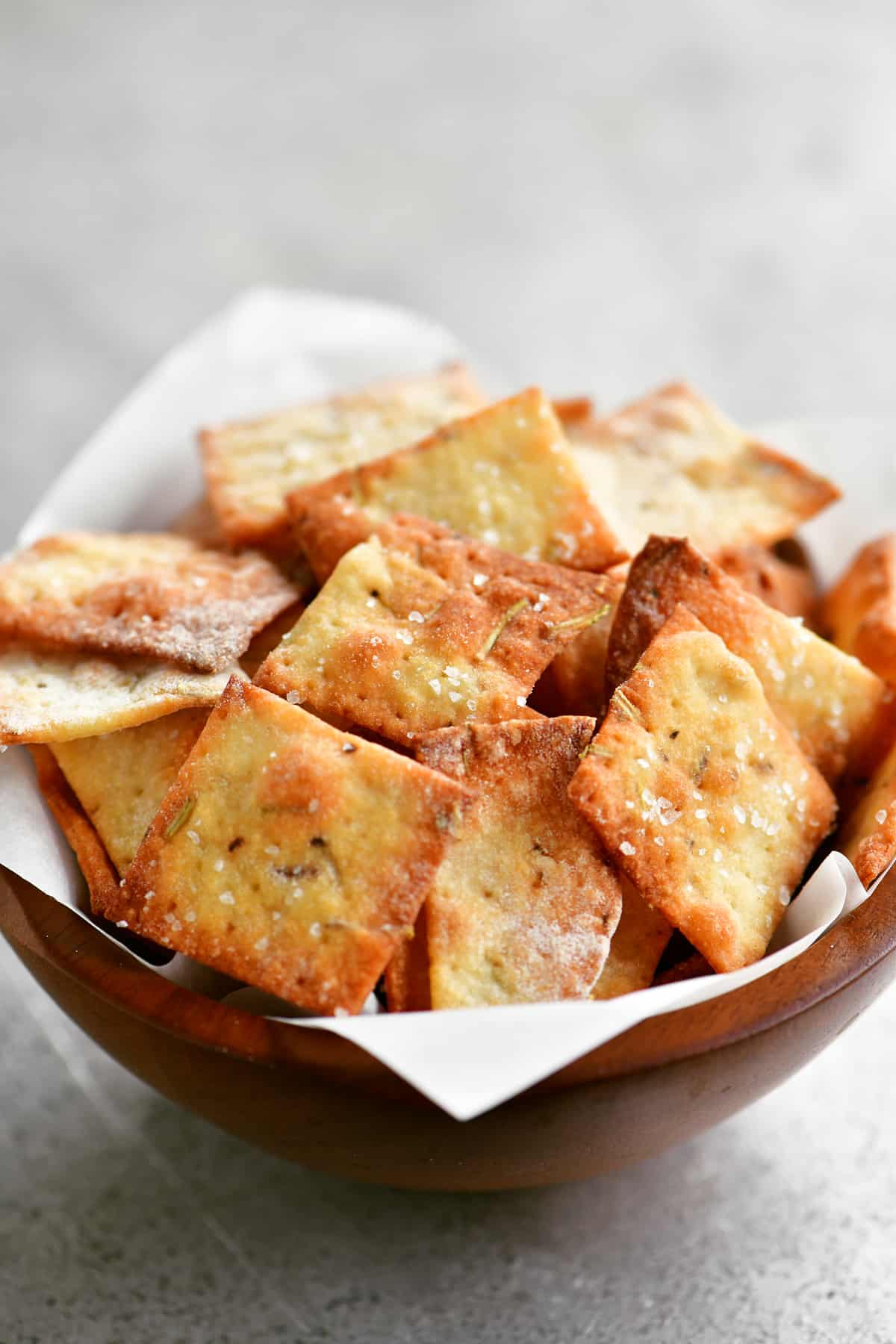 two-ingredient dough crackers in a bowl and ready to enjoy