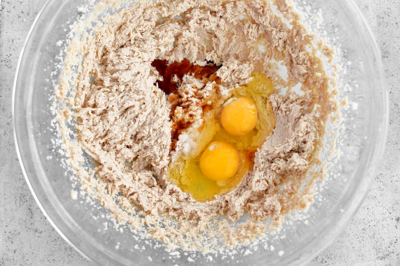 add eggs and vanilla to mixing bowl