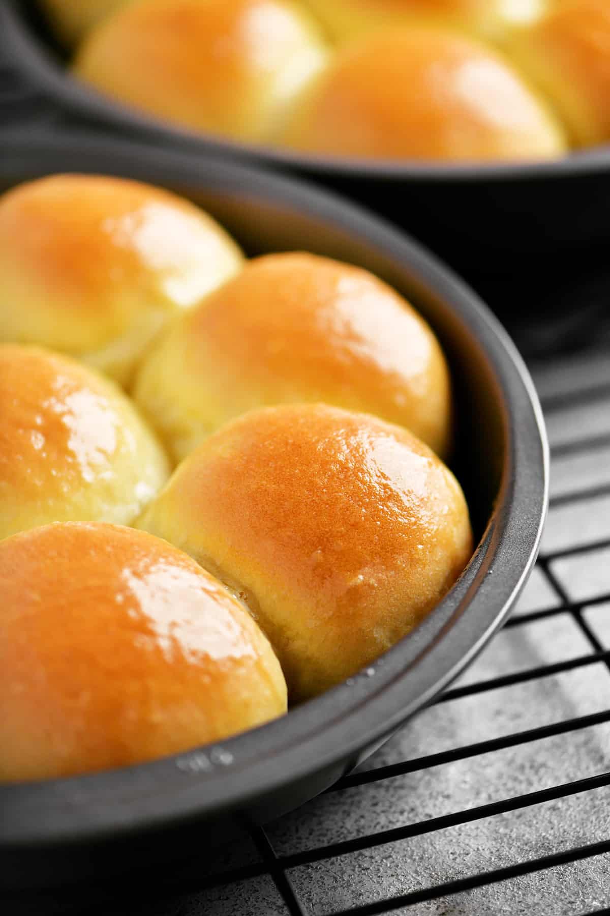 a close-up of yummy golden dinner rolls