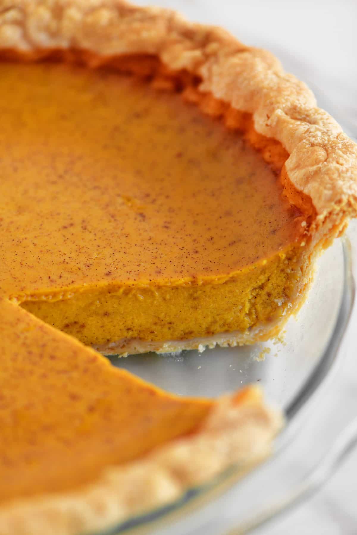 a close-up view of the pumpkin pie