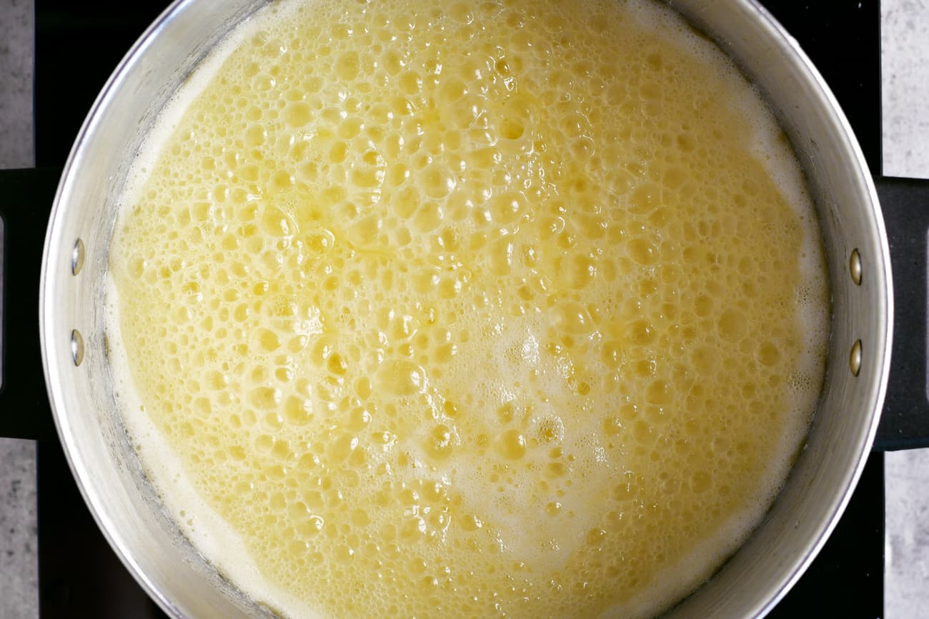 a photo of the sugar and butter mix boiling