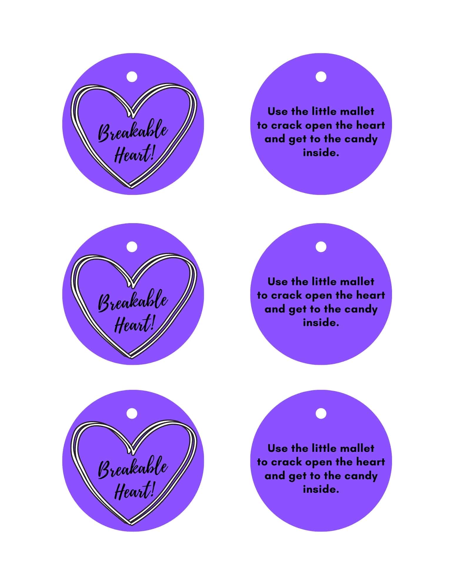 breakable chocolate hearts labels