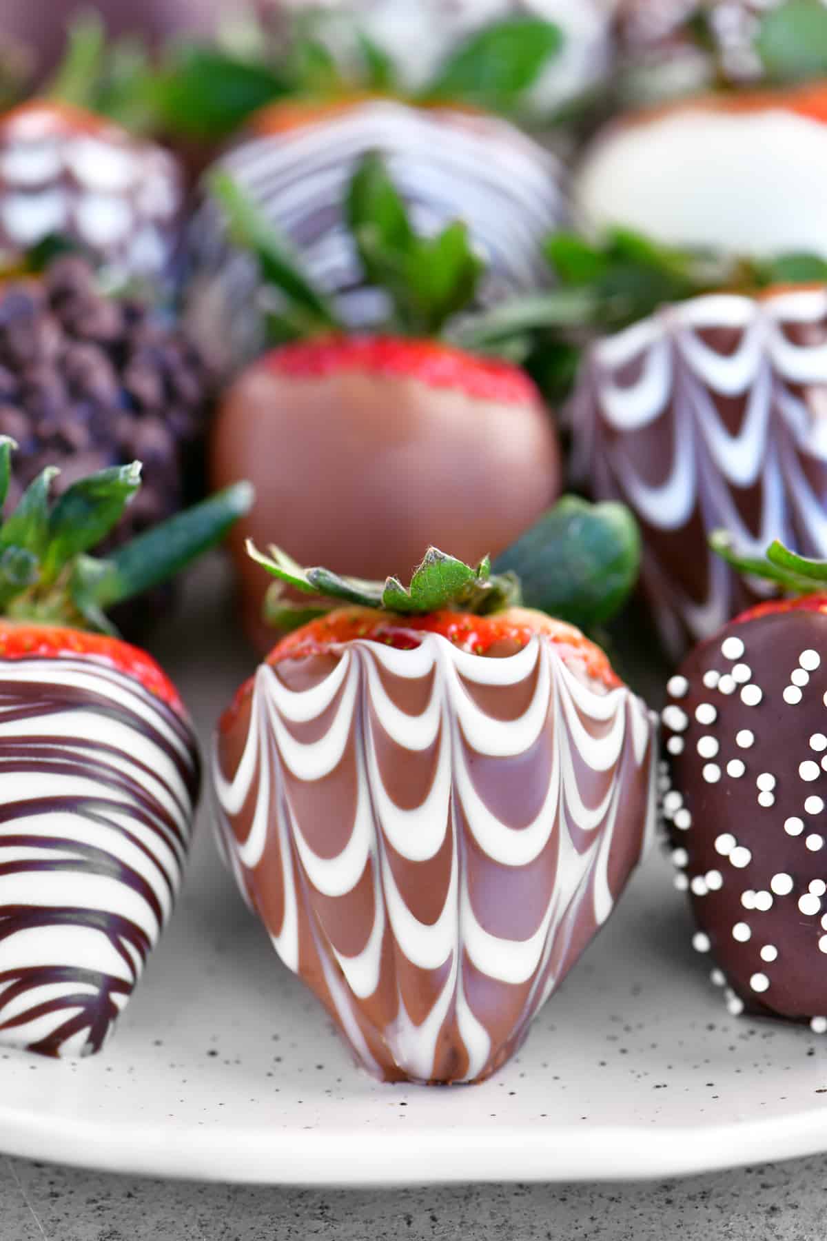 pattern on a chocolate dipped strawberry
