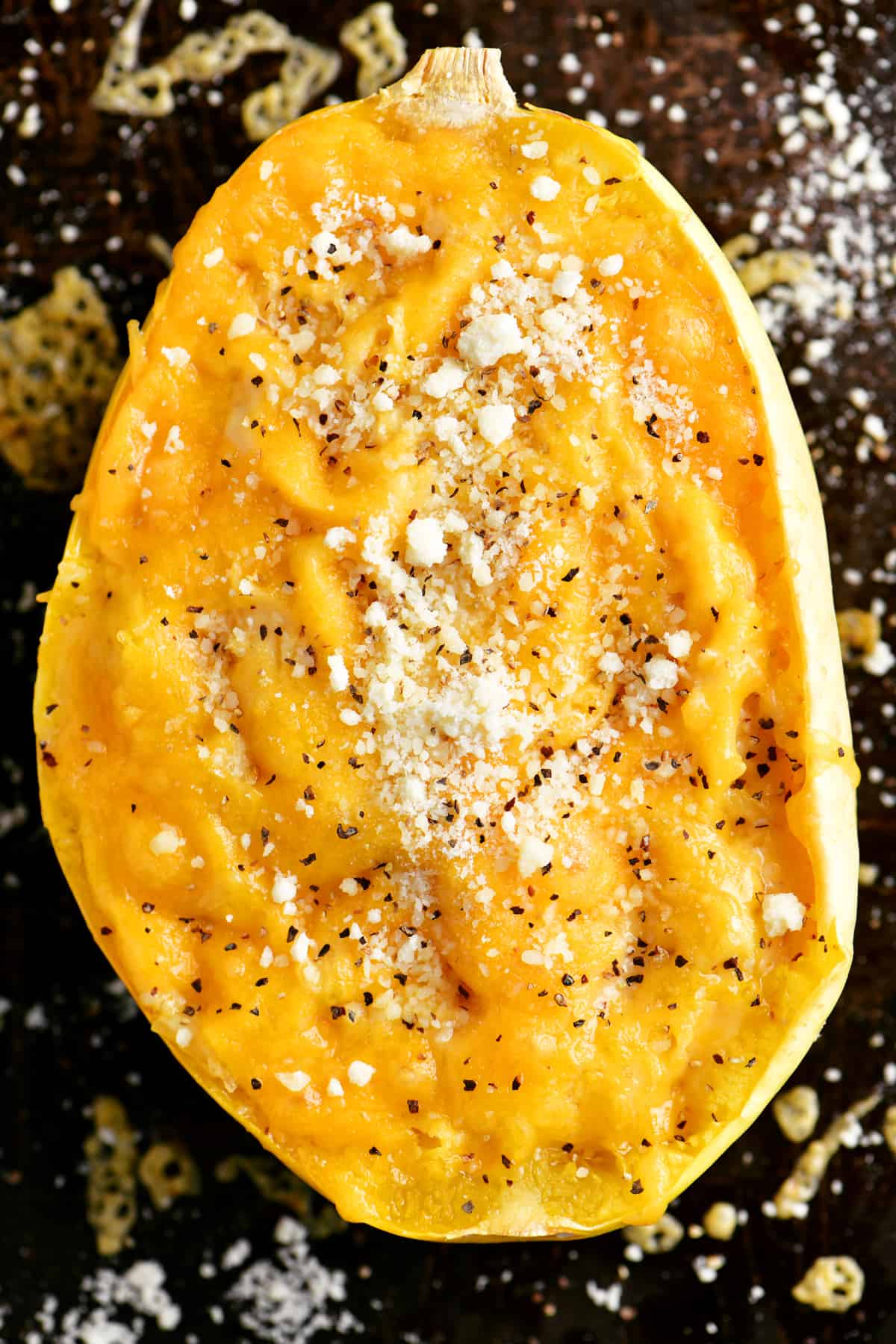 a close-up top down photo of the cheesy squash