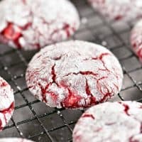 cake mix red velvet cookies cooling on a black wire rack