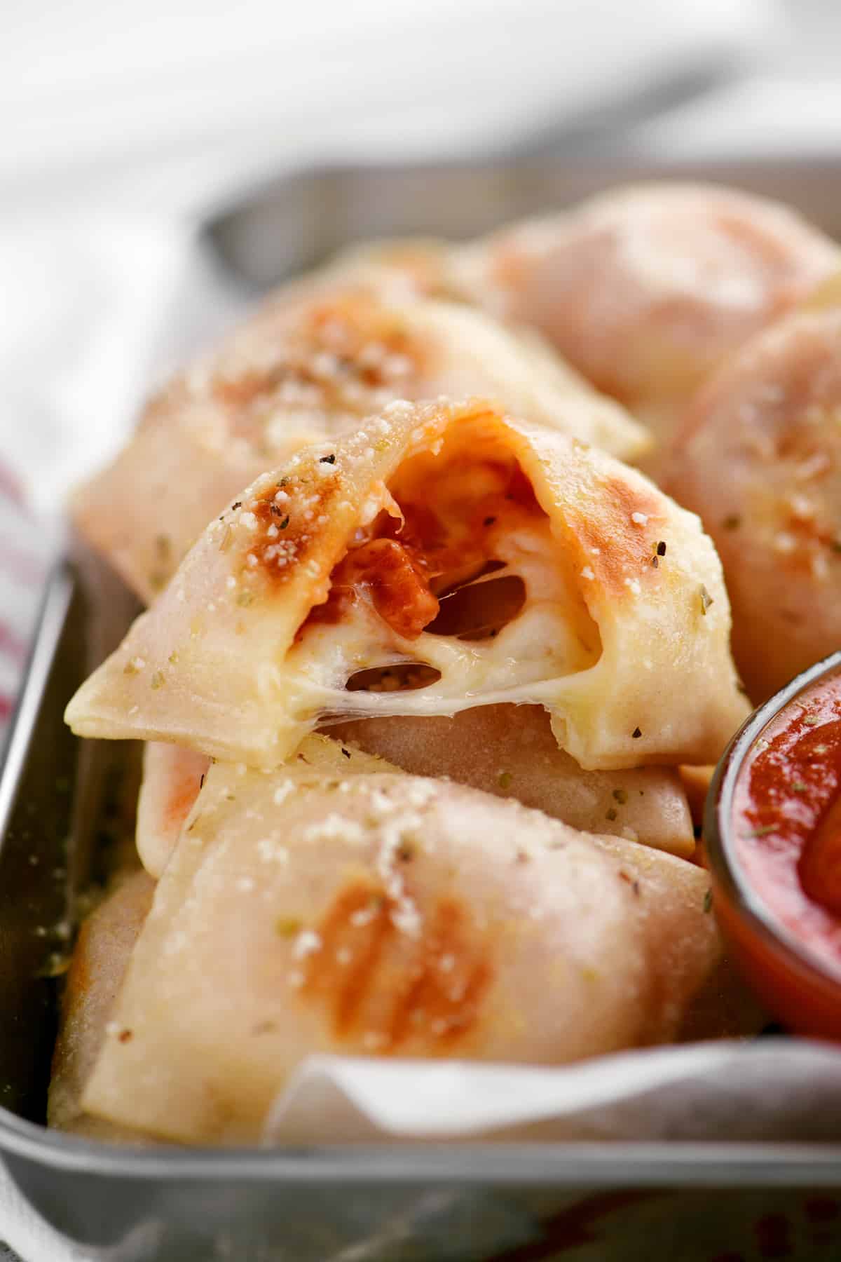 inside view of two ingredient dough pizza rolls