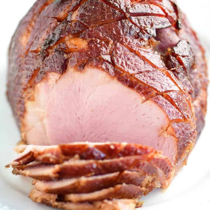 sliced ham on a serving platter