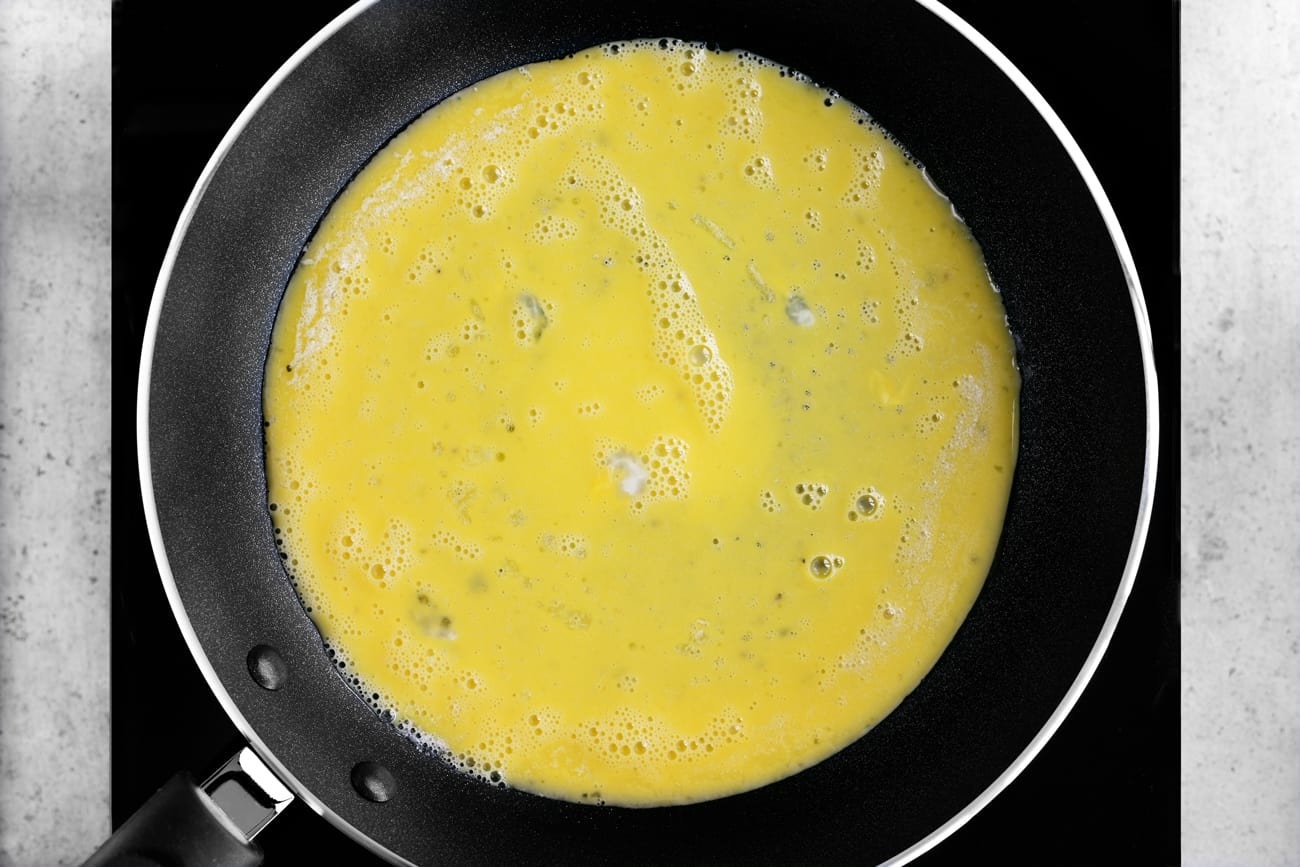 mixed eggs in a skillet
